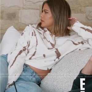 Good American Putty Cropped Tie-Dye Sweatshirt - White with Brown Streaks